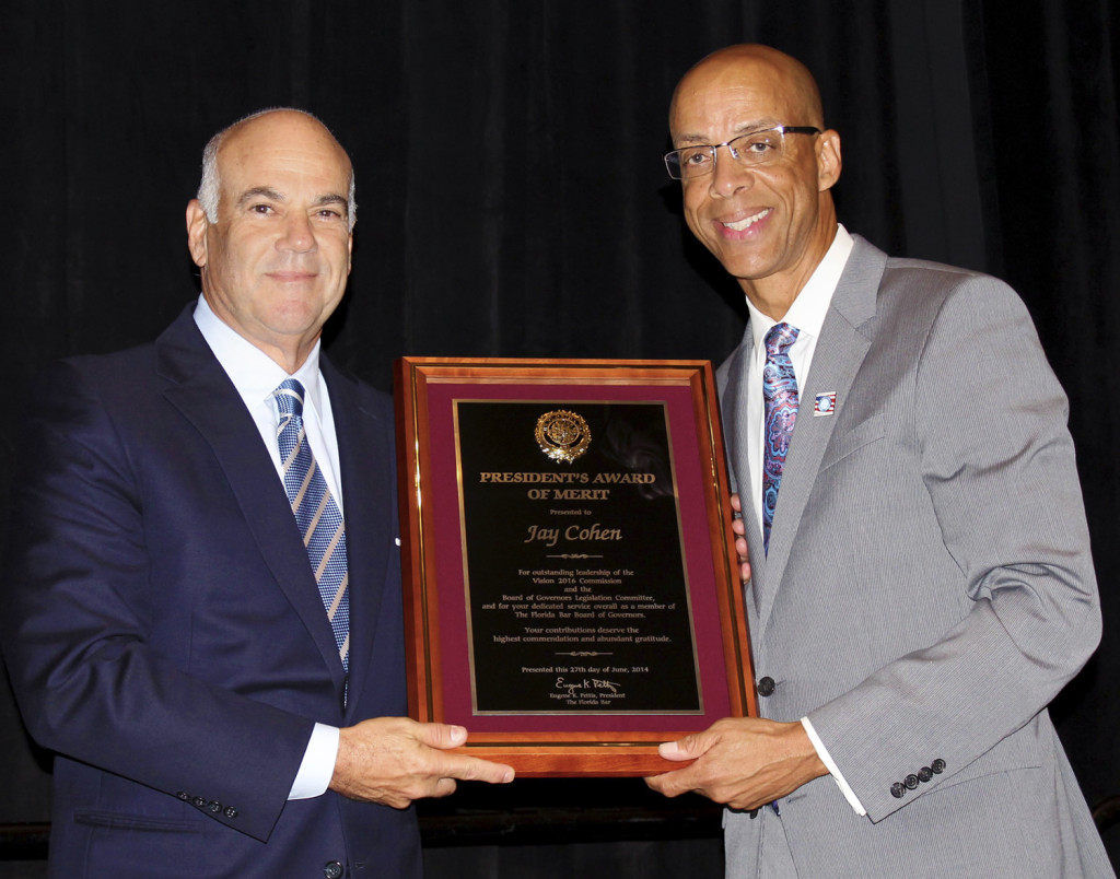 Florida Bar President Eugene Pettis Presents Award of Merit to Jay Cohen