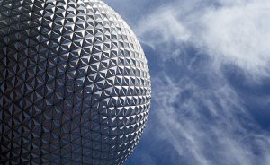 Image of Epcot sphere in front of blue sky in Orlando, Florida