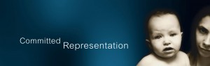 slider Image of mother and child on blue background with text: Committed Representation